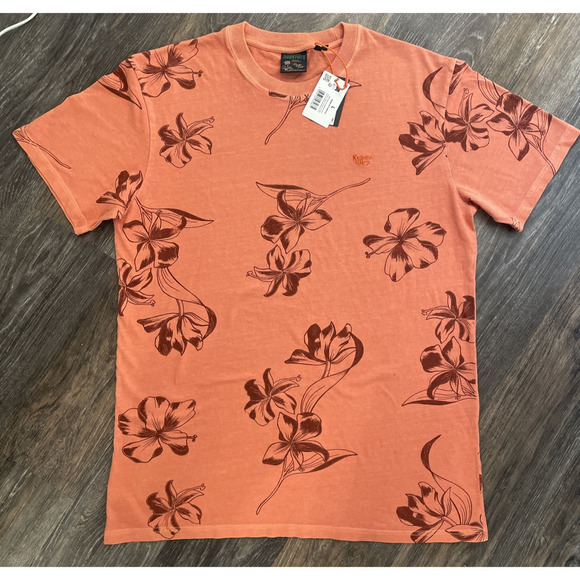 Superdry Men's Vintage Overdye Printed T-Shirt Size L Tropical Floral Beach - Picture 1 of 14